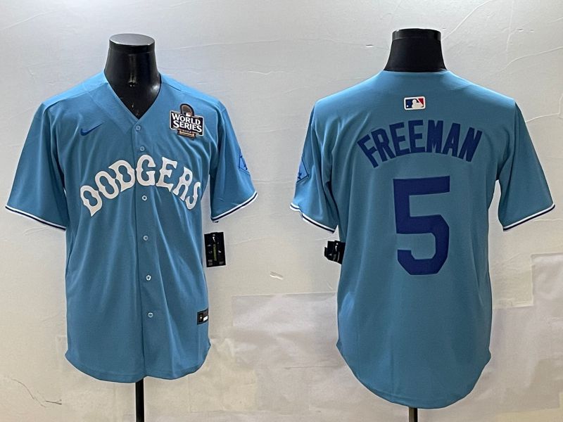 Men Los Angeles Dodgers #5 Freeman Light Blue Throwback Game 2025 Nike MLB Jersey style 5